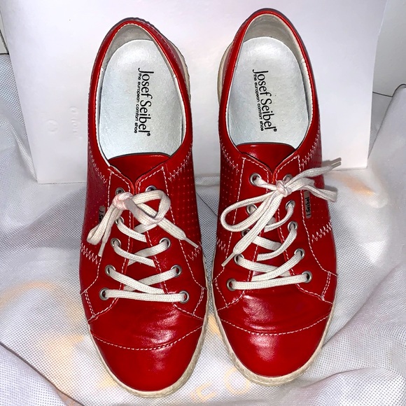 Josef Seibel Shoes - Josef Seibel Red 100% Leather Sneakers